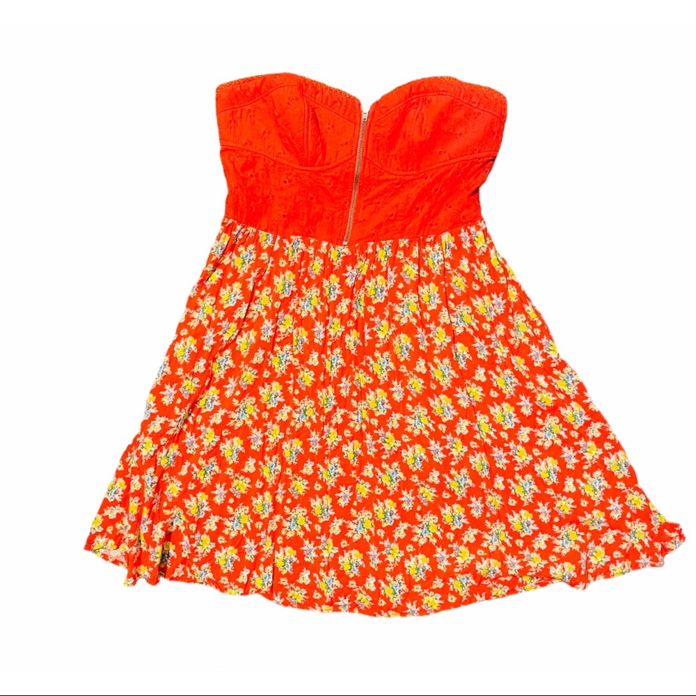 Strapless Orange Floral Sundress
